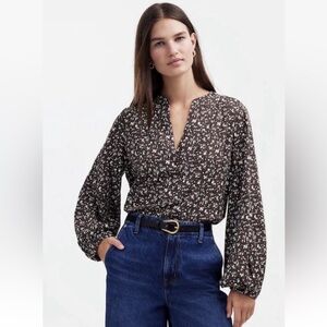 NWT Madewell V-Neck Long-Sleeve Top Women's Size S Dark Carob